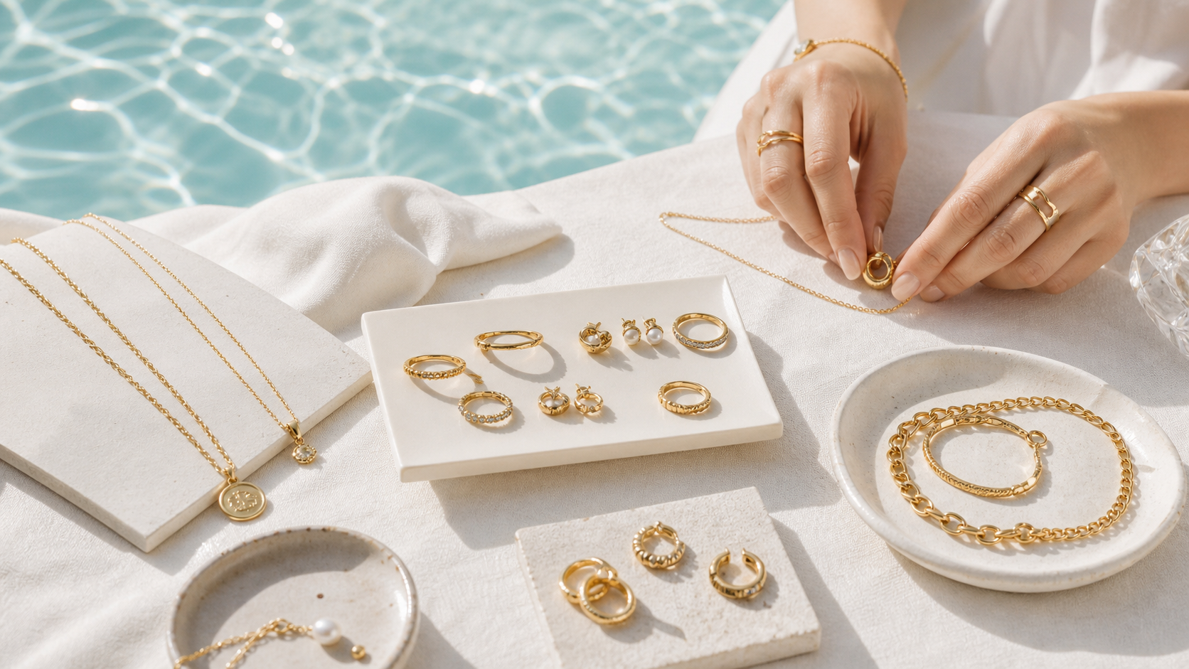 Jinming jewellery samples prepared in summer daylight for factory order planning