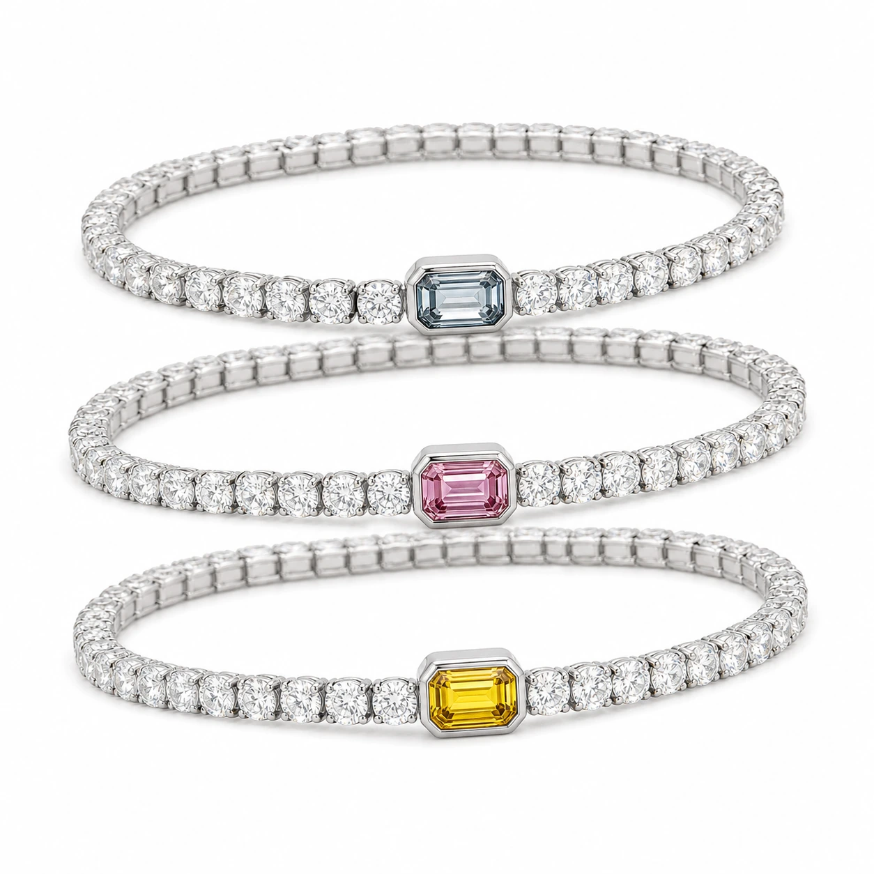TRENDY STAINLESS STEEL CUBIC ZIRCONIA GEMSTONE